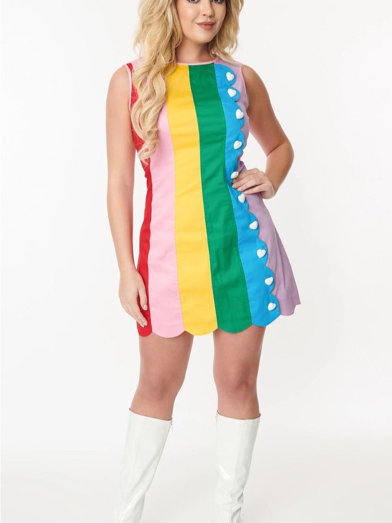 Unique Vintage Dresses & Skirts - Unique Vintage mod rainbow scalloped dress